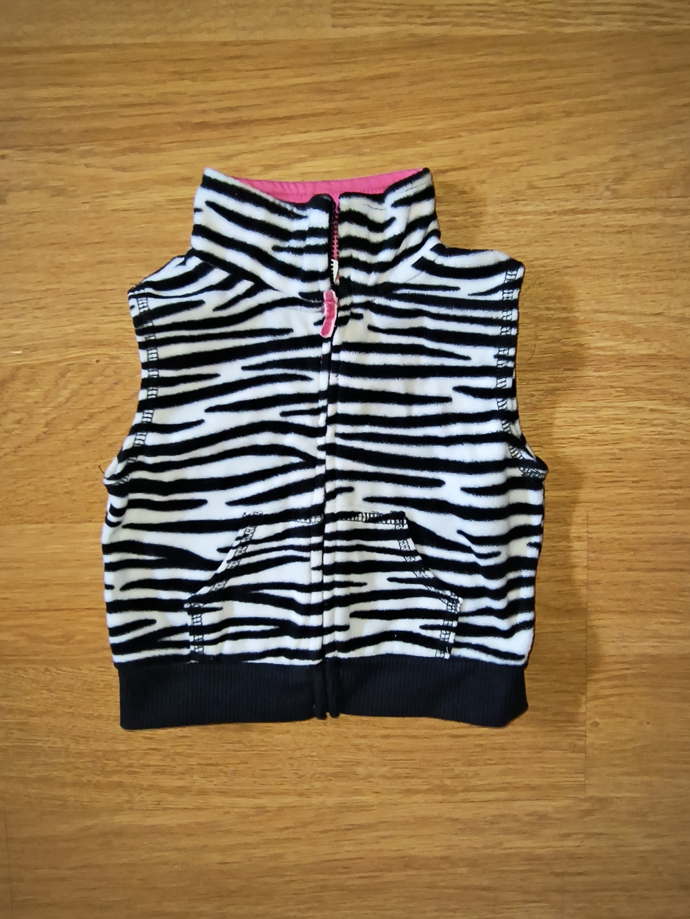 Carter's Black & White Zebra Fleece Vest with Pink Trim